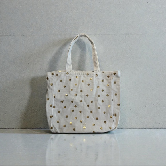 kate spade Handbags - Kate Spade New York Canvas Book Tote/Color Gold Polka Dot Pattern/ Script Logo